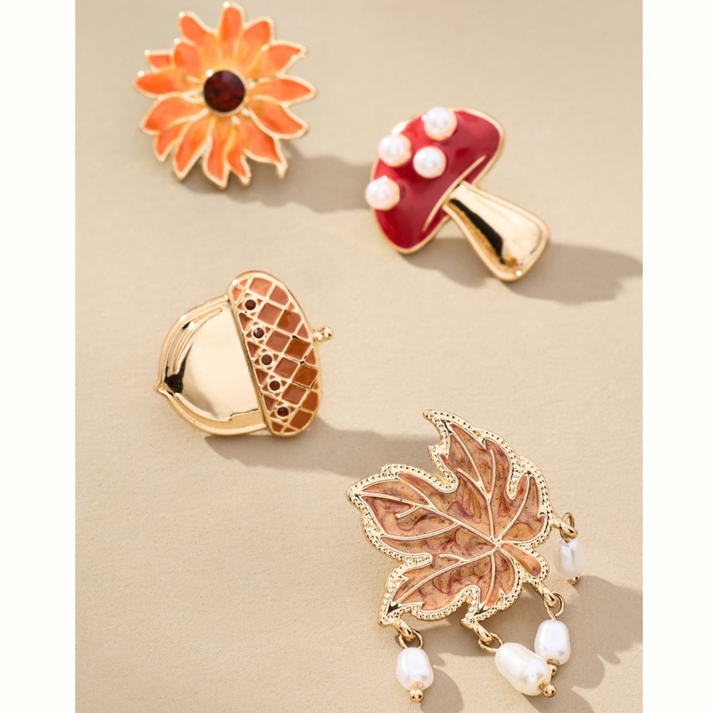NWT Anthropologie Nature Woodland Brooch Set of 4 🍄🍁
